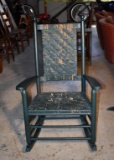 Green Painted Wicker Rocker / Rocking Chair