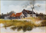 Laine Tenbusch (American 1905-2001) Old Barns, Watercolor on Paper, Signed Lower Right