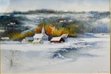 Laine Tenbusch (American 1905-2001) Church In Winter Fields, Watercolor on Paper, Signed Lower Right