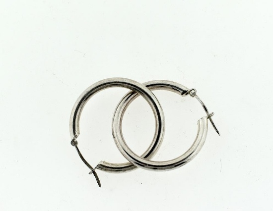 Vintage Sterling Silver Hoop Earrings, 1” Diameter