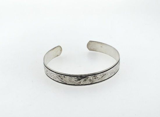 Vintage Sterling Silver Engraved Cuff Bracelet
