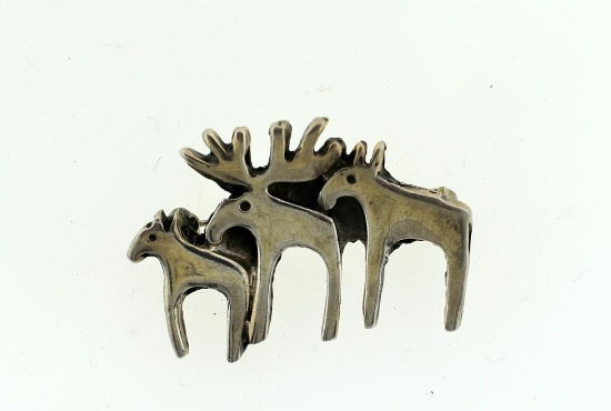 Vintage Sterling Silver Moose Family Pin, 1.25” L