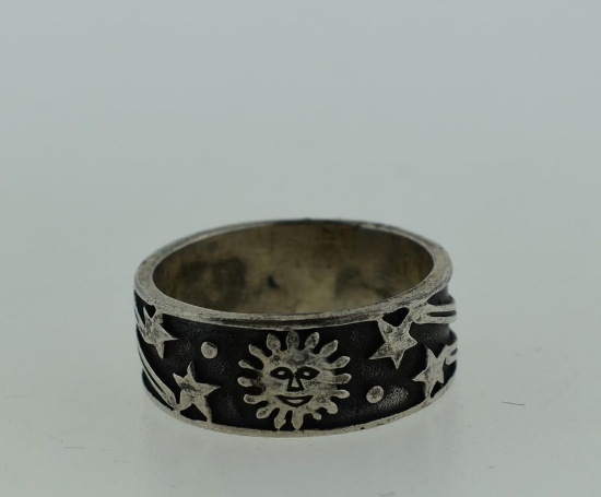 Vintage Sterling Silver Sun & Shooting Stars Band, Size 11
