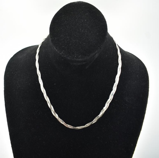Vintage Sterling Silver Braided Necklace, 17” L
