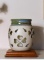 Pierced Ceramic Candle Holder Vase, Wooden Stand