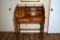 Small Vintage Oak Desk with Lift Top Compartment, Brass Rail, & Finished Back