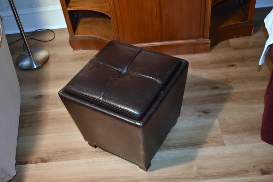 Leather Style Ottoman & Storage Cube, Coffee Color