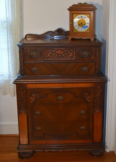 Handsome Antique Five Drawer Chest on Chest w/ Segmented Bun Feet