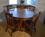 Vintage Oak Round Pub Table w/ Paw Feet & One Leaf