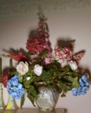 Decorative Porcelain Vase w/ Silk Flowers