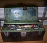 Old Green Metal Toolbox w/ Tools and Hardware