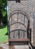 Wrought Metal Garden Bench w/ Arched Overhead Trellis, Wooden Slat Seat