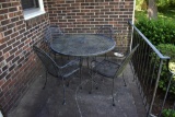 Wrought Metal Table & Four Chairs w/ Oak Leaf Pattern