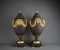 Pair of Hand Made Italian Porcelain Urns, Black Basalt & Gilt