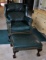 Fine Hancock & Moore Green Leather Wingback Chair & Matching Ottoman, Nailhead Trim