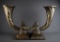 Pair of Unique & Large 14” Rams Heads Cornucopia Metal Bookends / Vases