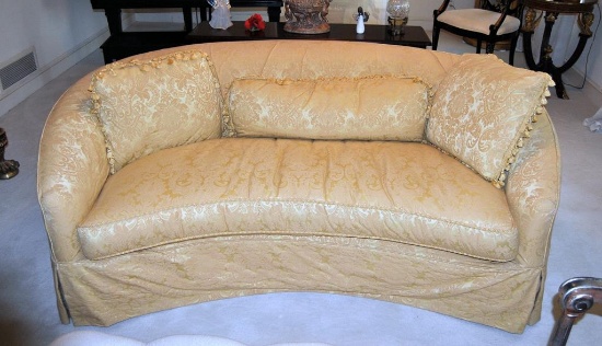 Cream / Light Gold Brocade Curved Sofa