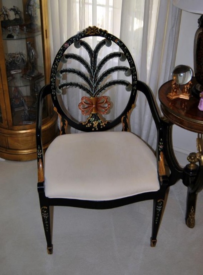 Lovely Black Lacquered Hand Painted Chair