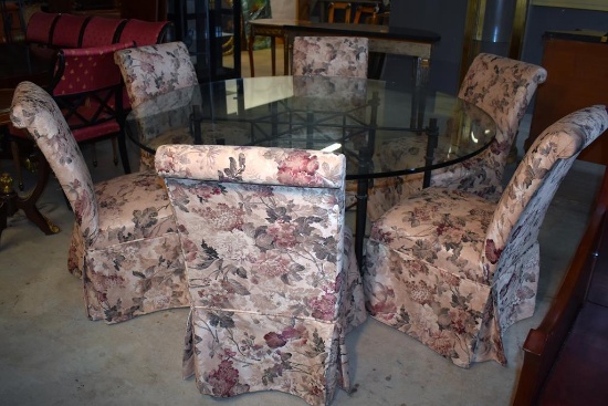 Substantial Glass and Black Metal Dining Table