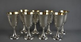 Set of Eight Manchester Sterling Silver Goblets, Gilt Lined Bowls