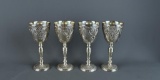 Set of Four Ornate Silver Plate Goblets