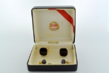 Nice Vintage Hickok Black Onyx Cufflinks & Stud Buttons w/ Case