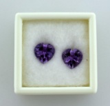 Pair of Genuine Amethyst Heart Shaped Stones, Total 6.0 Carats