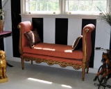 Elegant Rose Upholstered Window Settee w/ Gilded Wood Finish by Henredon