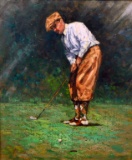 Decorator Framed Oil on Canvas, Golfer, Signed Homer