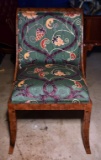 Green Vintner Motif Upholstered Chair w/ Leather Wood Covering