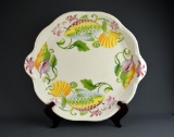 Large 19” Hand Painted Italian Porcelain Serving Dish, Fish and Shell Motif