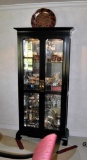 Black Curio/China Cabinet by Amer. of Martinville, Glass Shelves, Mirror Back, Lights Lots 6&7 Match