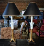Pair of Fine Black, Gilt Metal & Etched Glass Sideboard Lamps