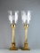 Pair of Large Gilt Brass Columnar Candlesticks w/ Glass Hurricane Shades 30” H