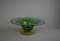 Vintage Hand Blown Green & Amber Glass Compote or Bowl, 15” Dia.