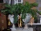 Pair of Large Plaster  Urns with Faux Palm Plants