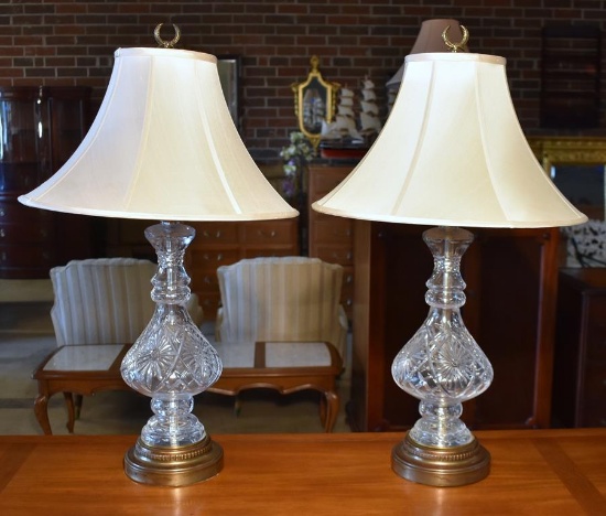 Elegant Pair of Crystal Sideboard Lamps