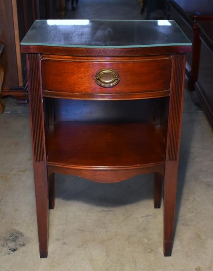 Vintage Mahogany Bow Front Nightstand by White Furniture, Glass Top Cover (Lots 17-19 Match)