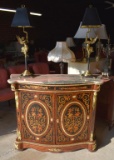 Remarkable Italian Marquetry Console w/ Pink Gray Marble Top & Ormolu Mounts