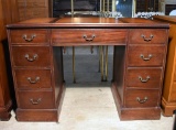 Vintage Mahogany Kneehole Desk, Leather Inlaid Top