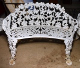 Vintage White Painted Wrought Iron Bench