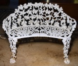 Vintage White Painted Wrought Iron Bench