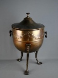 Bronze Finished Metal Footed Pot w/ Lid, 21” H