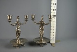 Pair of Fancy Decor Silver Plate Double Candelabras