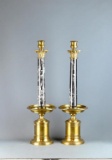Pair of Black Marble and Brass Tall Candlesticks, Made in Italy 25” H