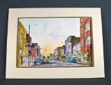 Betty S. Humphries (Gaffney, SC; Contemporary) Scene from Downtown Gaffney, SC, Tinted Etching