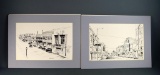 Set of Two Etchings by Betty S. Humphries (Gaffney, SC; Contemporary) Scenes from Downtown Gaffney