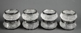 Set of Eight Glass and Silver Napkin Rings, Rose Motif