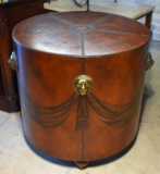 Fine Maitland-Smith Leather Covered Drum Table w/ Lion's Head Bosses
