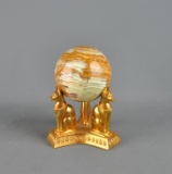 Stone Sphere on Egyptian Cat Stand Desk Ornament